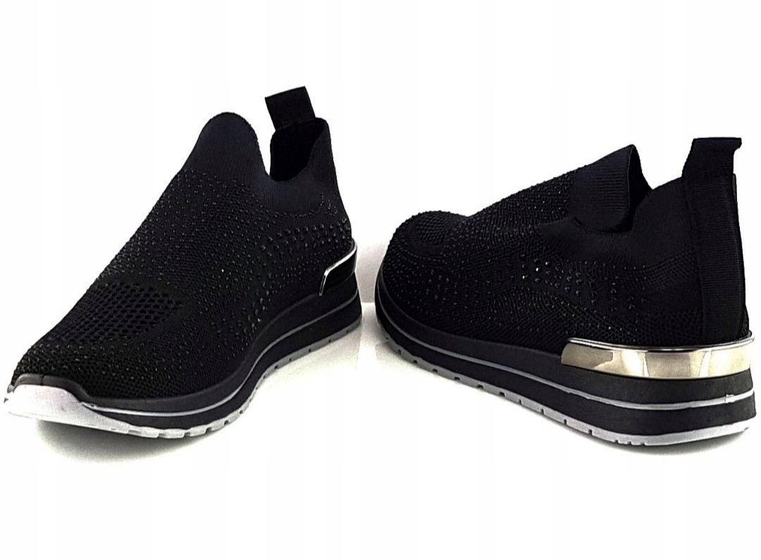 Czarne buty wsuwane ażurowe buty sportowe cyrkonie 36-41. OmegaVenizi