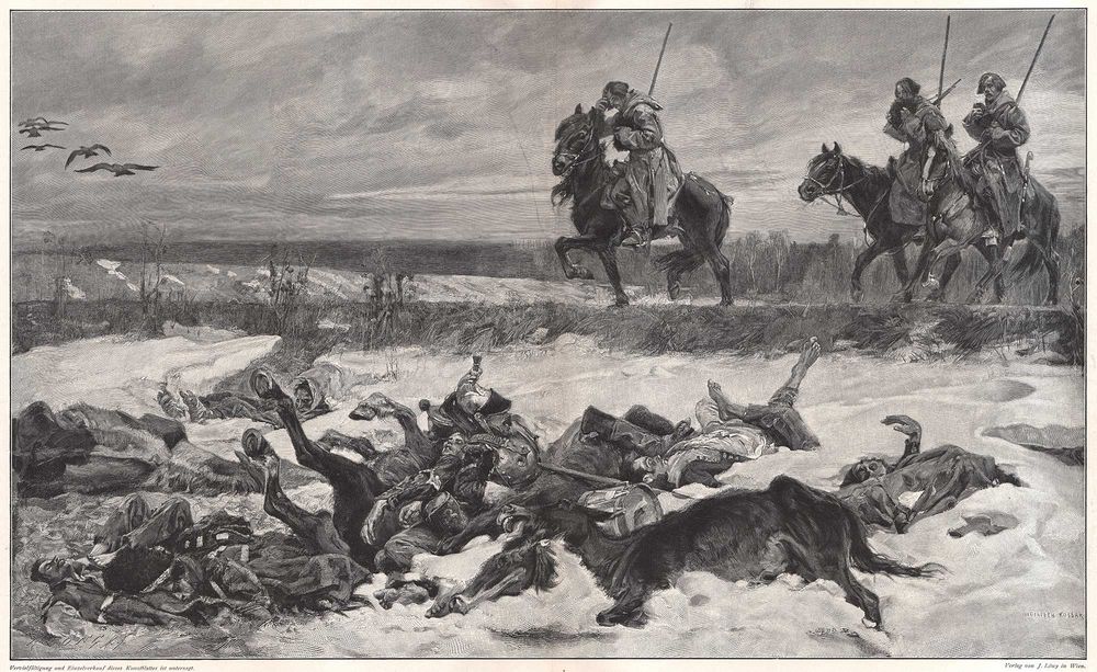 Wojciech Kossak: Wiosna 1813 Wojny napoleońskie Duży drzeworyt 1902 r.