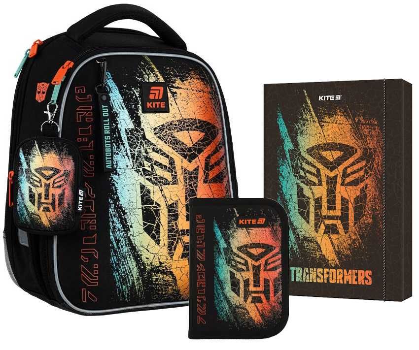 Рюкзак шкільний каркасний + пенал + папка Kite Education Transformers