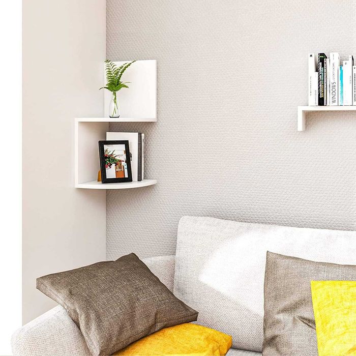 Półka ścienna narożna 2 półki, biała 25 x 52,4 x 25 cm