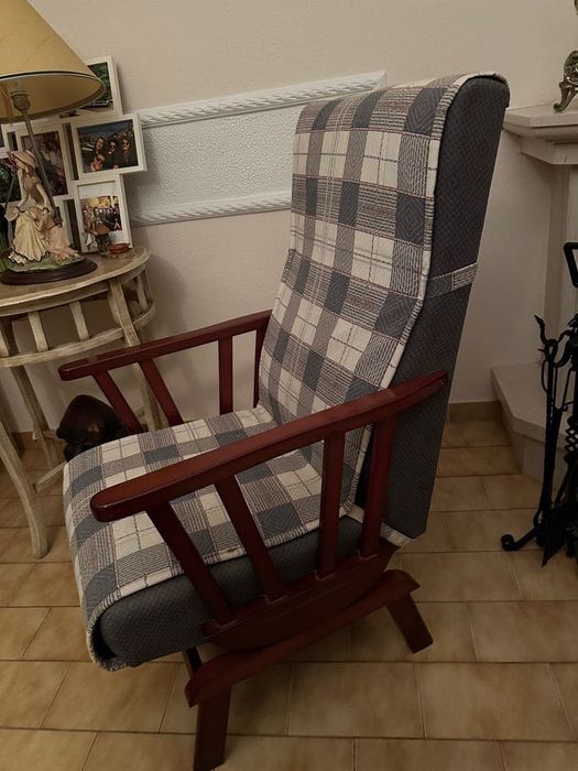 Cadeirão baloiço Xadrez Bege e Azul