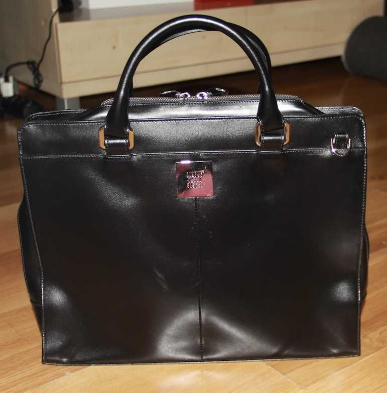 simple skóra czarna aktówka torebka torba skórzana   hilfiger massimo