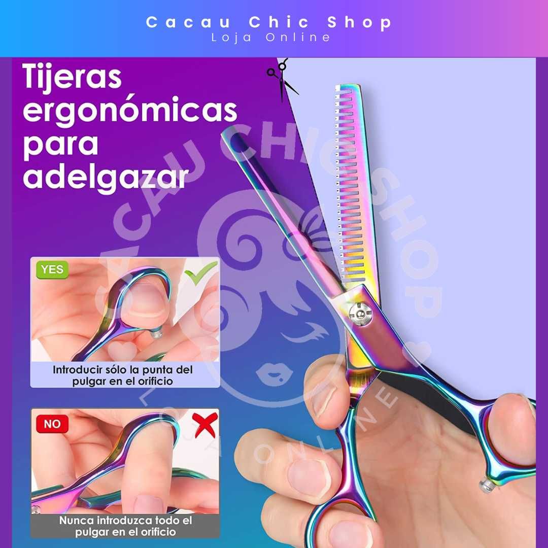 Kit Tesouras Holográficas de Cabeleireiro Barbeiro 6 Peças