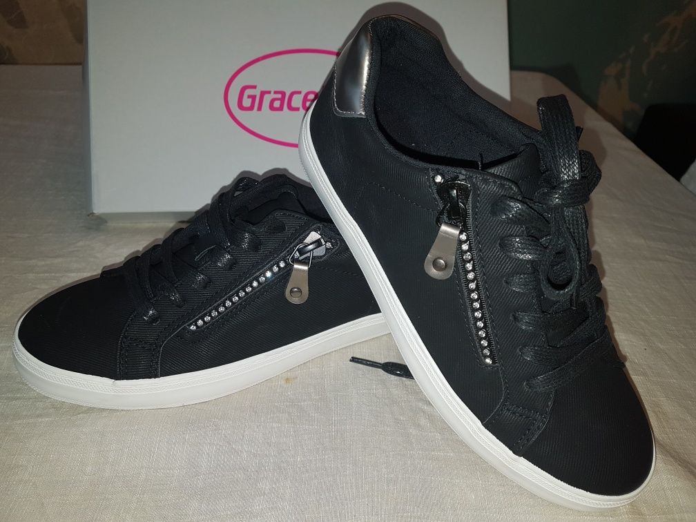 Tenisówki,  trampki czarne z cyrkoniami r.36 Nowe Graceland