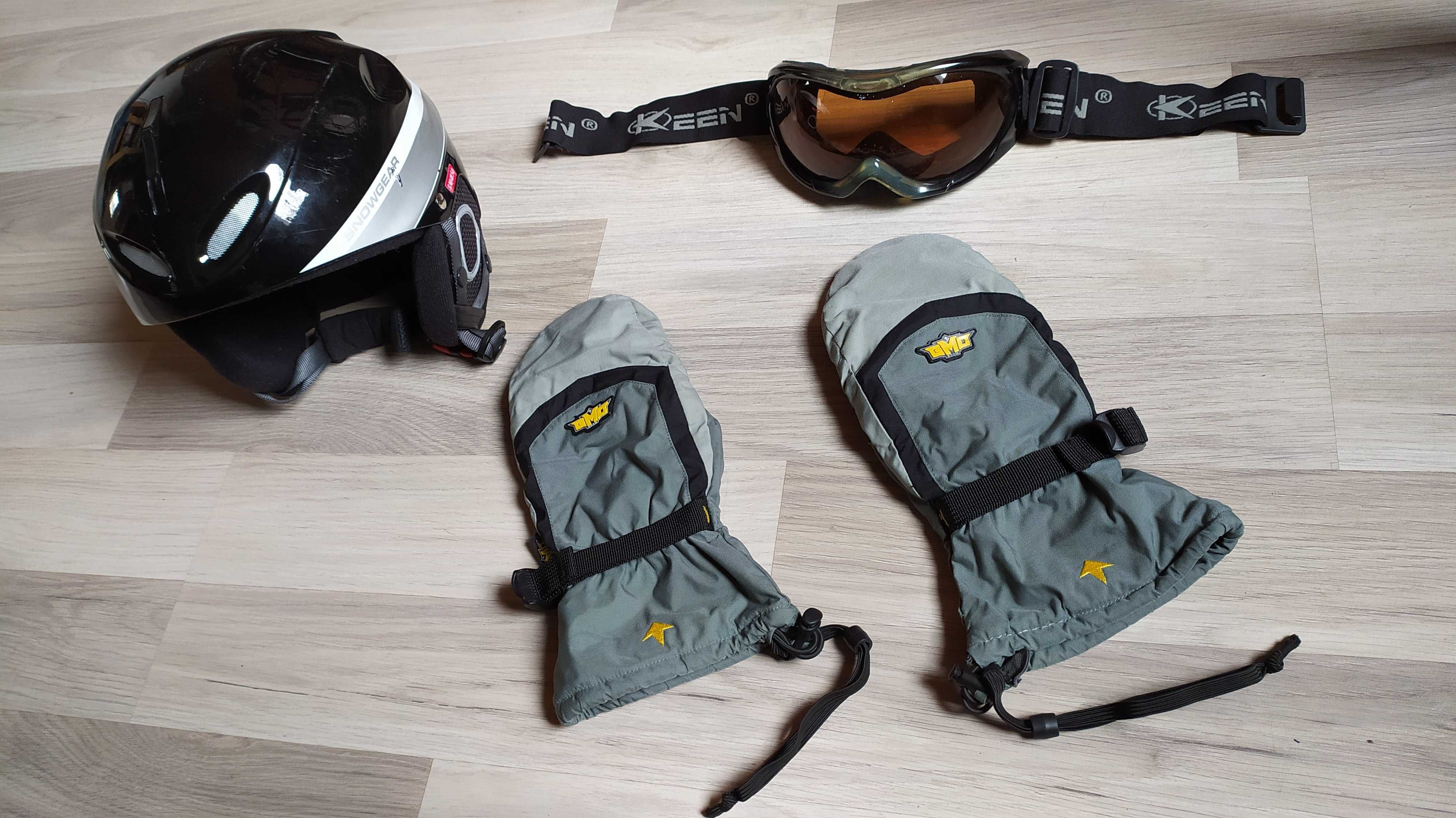 Zestaw kask s/m SKI SNB, rękawice GMC jednopalczaste L, gogle Keen M