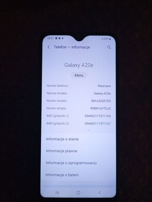Samsung Galaxy a20e niebieski