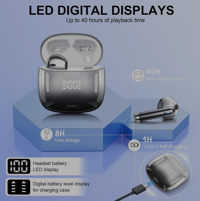 Нвушники Kicoeon J59 Wireless Earbuds, Bluetooth Headphones 48H Playt
