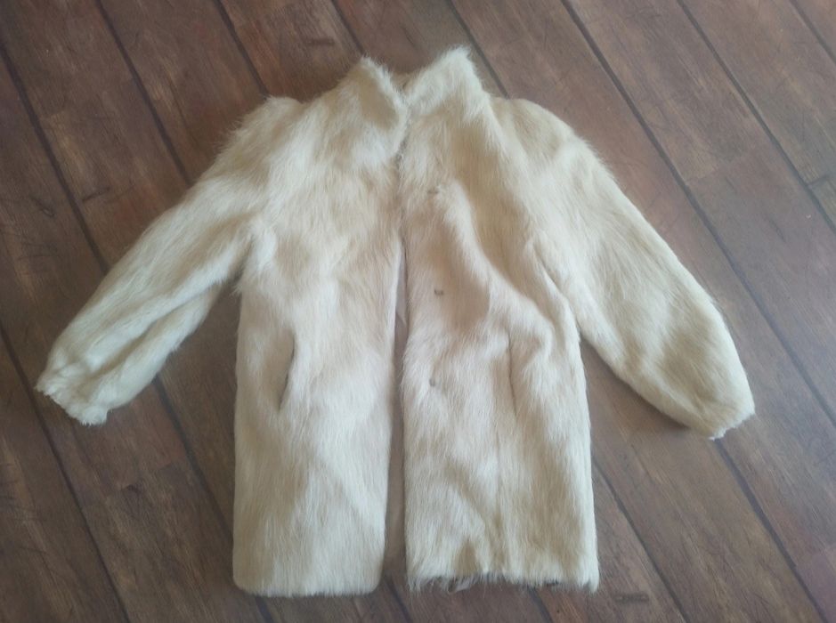 Futro naturalne białe albinos prawdziwe futerko vintage 40 L