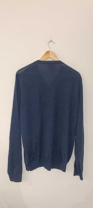 Sweter męski w serek z wełny z merynosa Merino Wool L granatowy TU