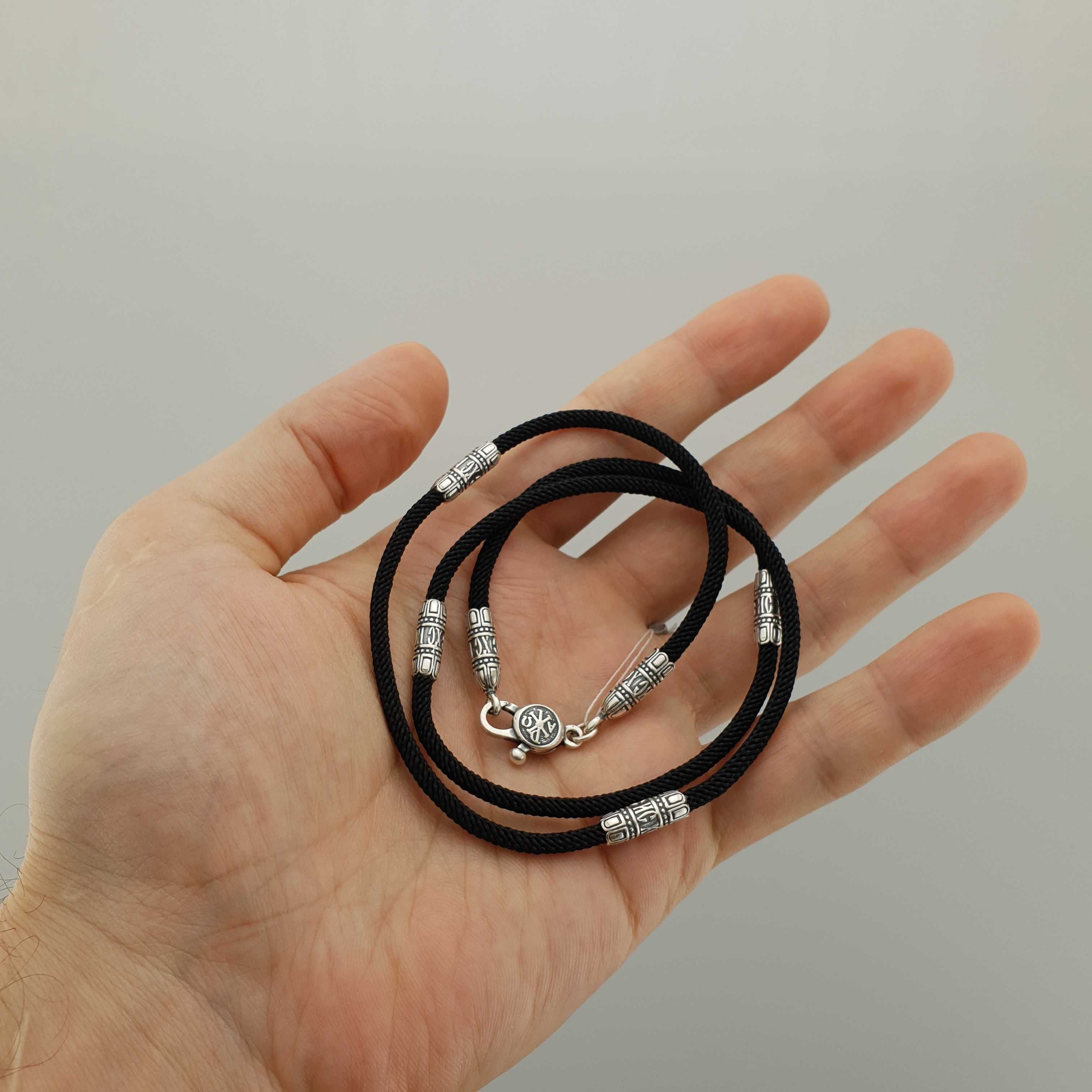 Шнурок цепочка со вставками Шнурок - ланцюг шовковий, шнур срібло 3 мм