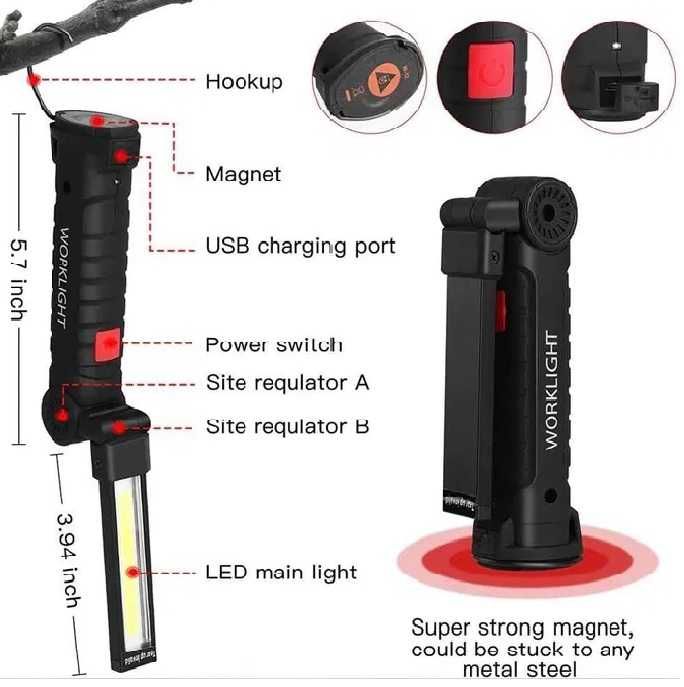 Світлодіодний ліхтар Worklight  з магнітом і гачком