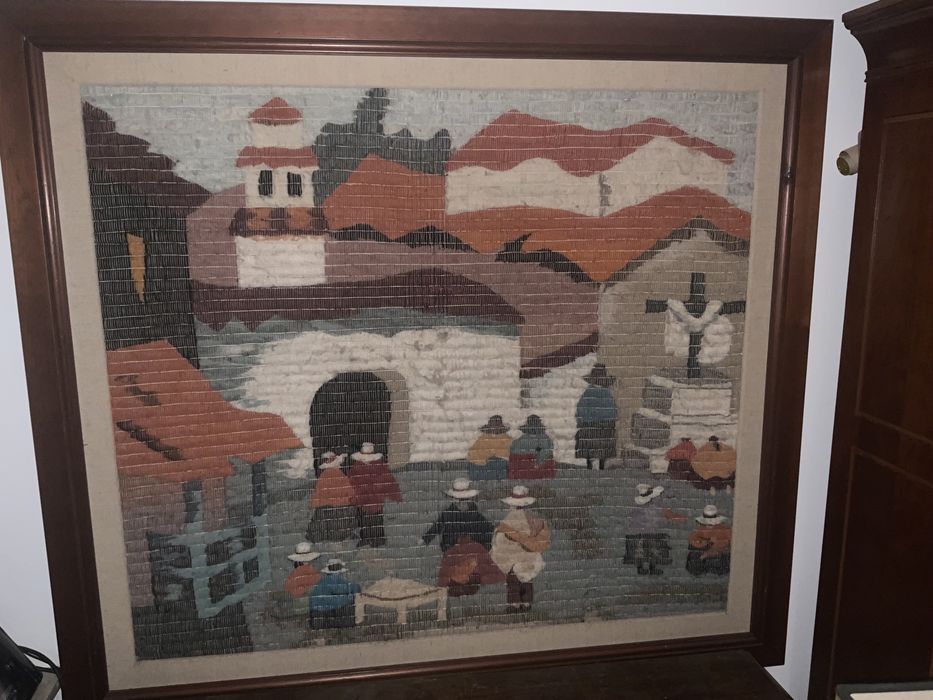 Quadro com paisagem, em lã originário da América do Sul com 120x120 cm