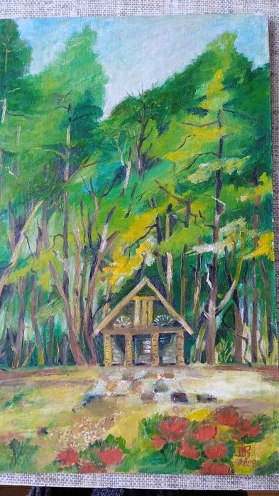 Maria. ,, W parku ".Obraz olejny- 48 cm x 36 cm.