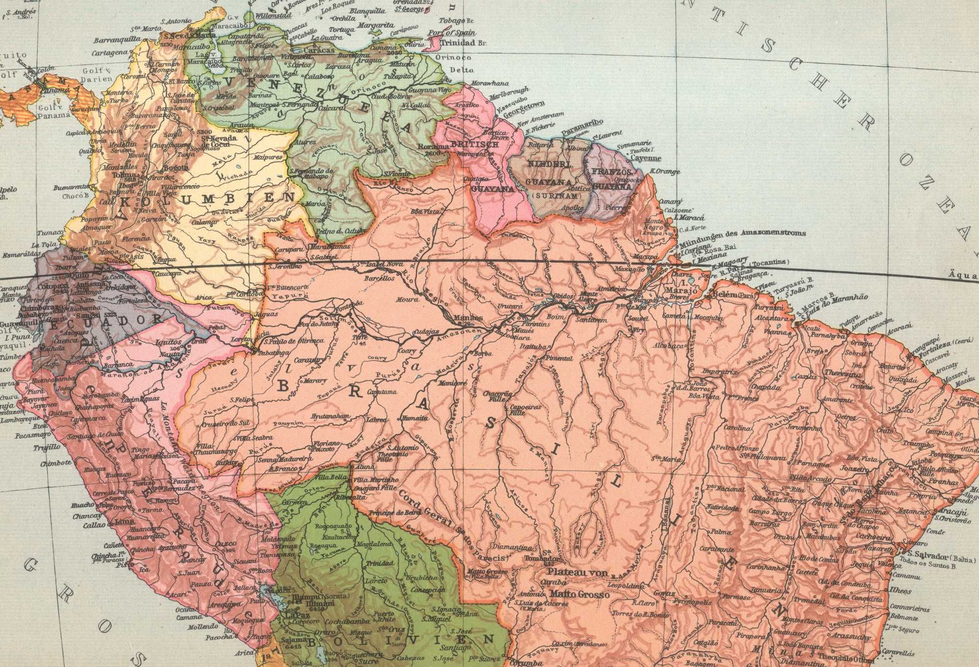 Ameryka Południowa. Stara mapa 1935 r. autentyk