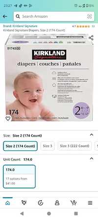 174 шт.  Pampers Kirkland 2, 5-8 кг. США.