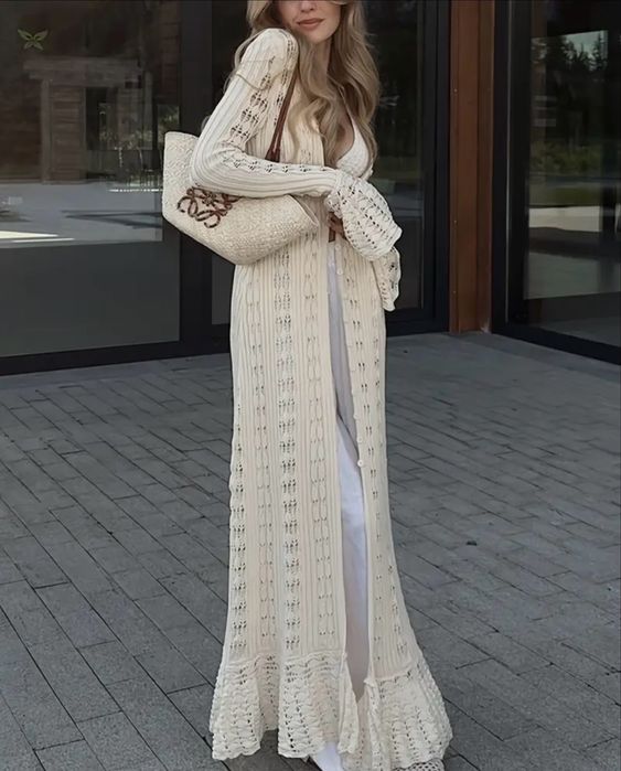 кардиган довгий молочний