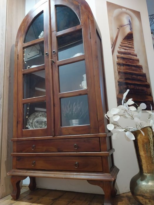 Retro witryna drewniana z drzewa egzotycznego serwantka barek gablota