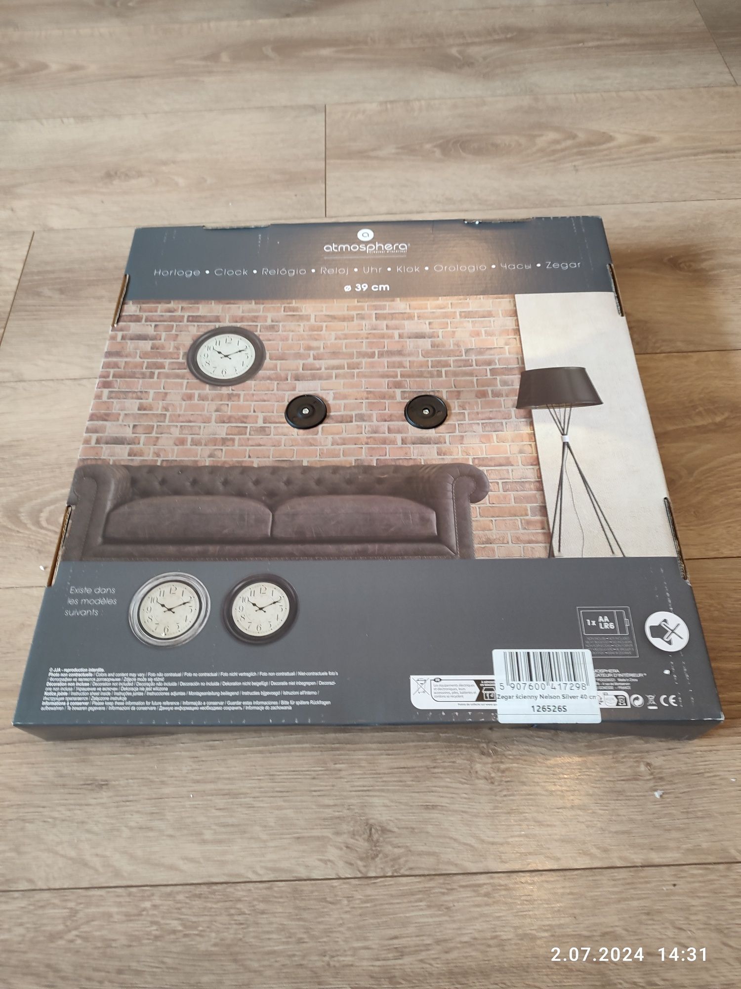 Nowy srebrny zegar ścienny 40 cm