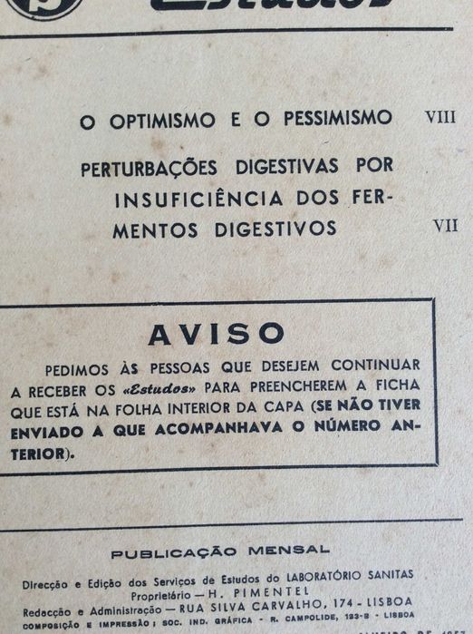 Estudos: Edição do Laborat. Sanitas. (22) - Janeiro 1957. Ver sumár.