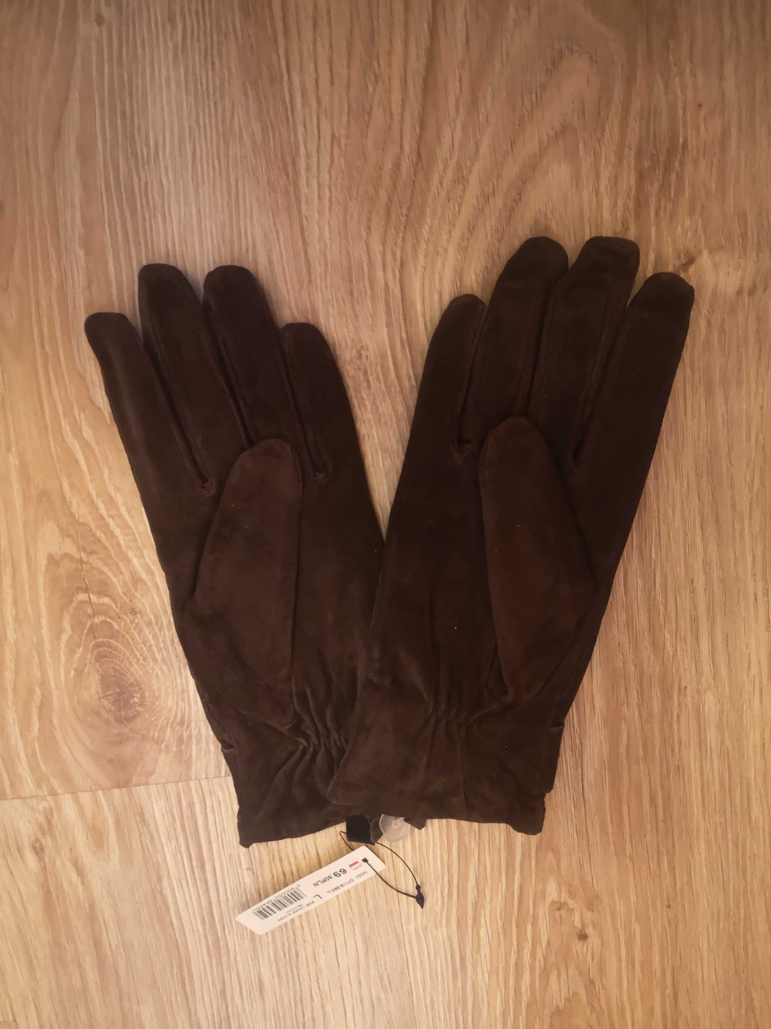 Reserved nowe zamszowe brązowe rękawiczki r. S/M/L