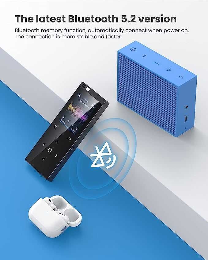 Odtwarzacz MP3 Bluetooth 5.2 64 GB ze słuchawkami radio FM dyktafon