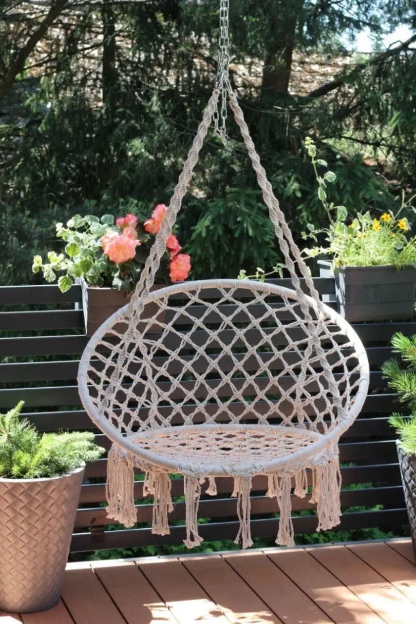 Підвісне крісло в сад, гніздо, кокон (бежевий, сірий) садове крісло