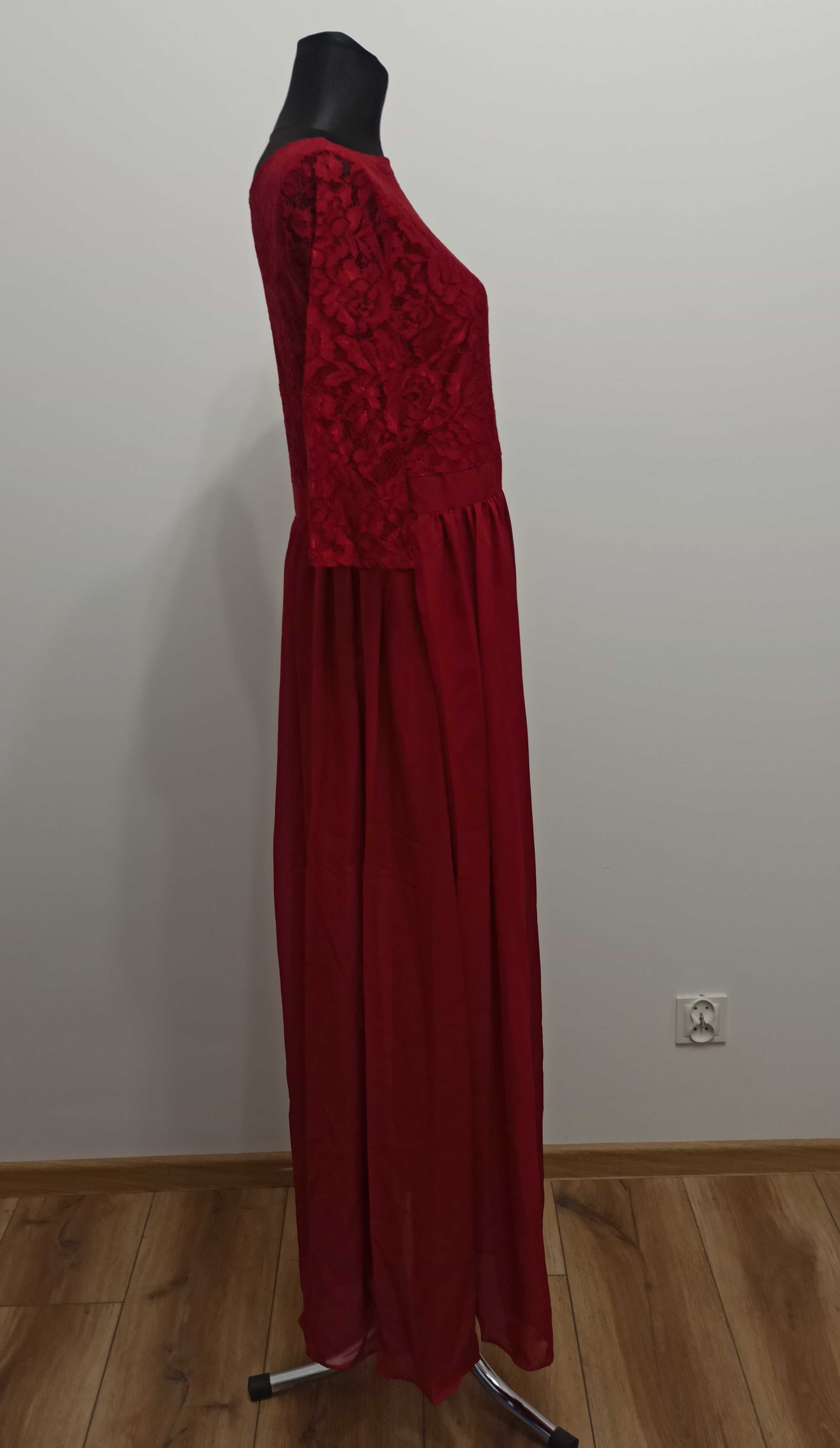 Maxi Czerwona koronkowa sukienka L