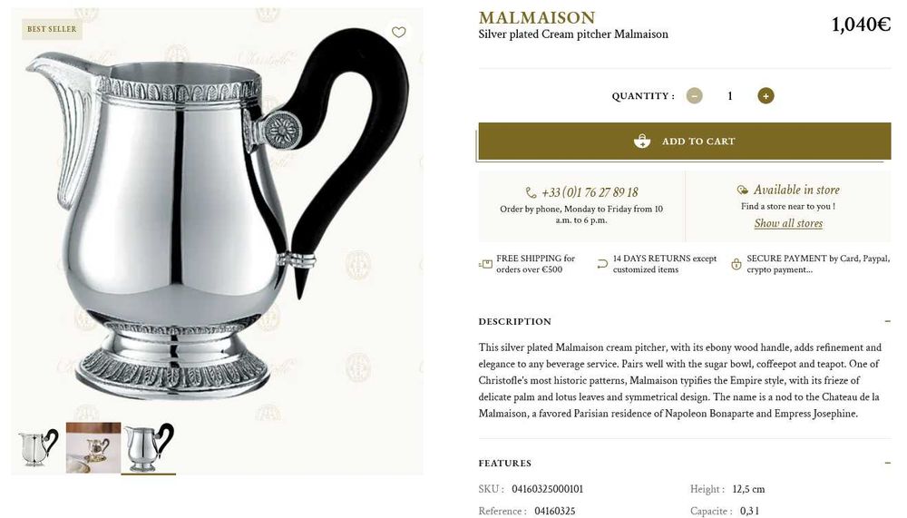 Christofle serviço chá e café 'Malmaison' em casquinha de prata / bule