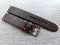 Skórzany pasek zegarka 18 mm brąz wenge stalowe nici