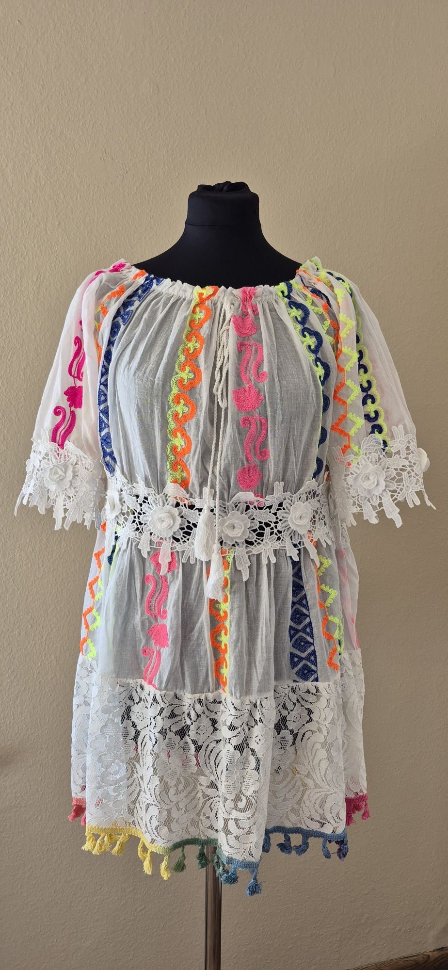 Kolorowa Sukienka na plażę Hiszpanka Plus Size uniwersalna