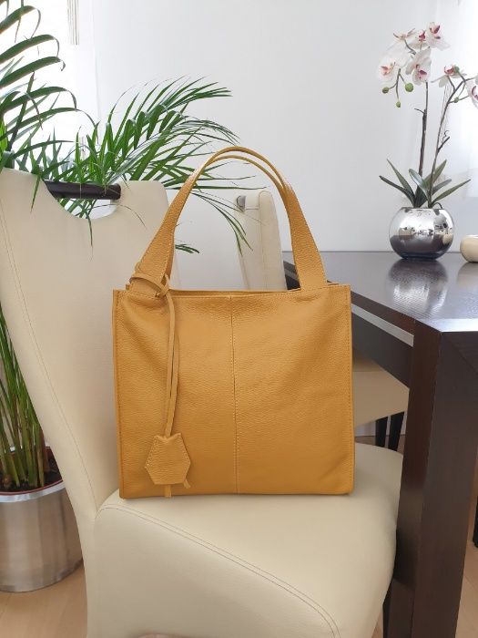 VERA PELLE torebka skórzana shopper klasyczna na ramię V074 j.szara