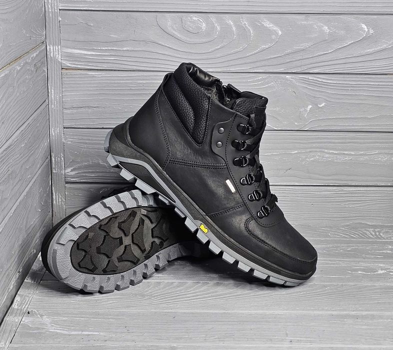 40-48р! Мужские черные зимние харьковские ботинки шнурок змейка Баталы
