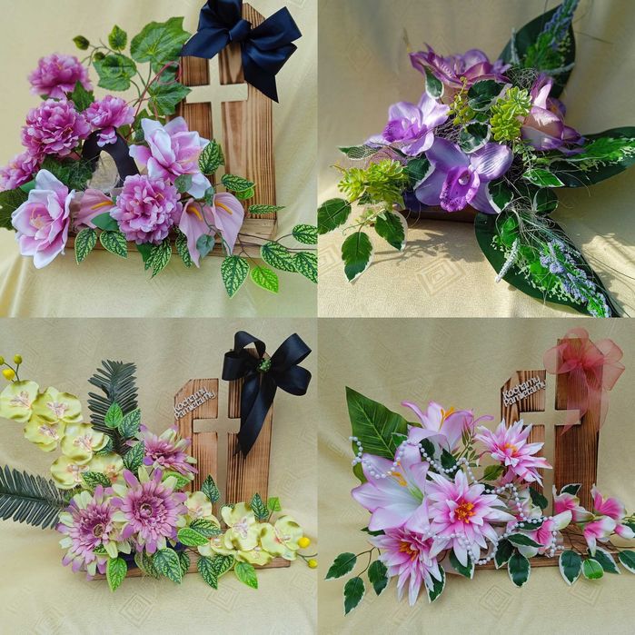 Kompozycje kwiatowe, stroiki funeralne, na cmentarz, nagrobkowe