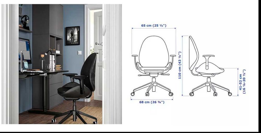 Cadeira HATTEFJÄLL Cadeira giratória c/braços, Smidig preto