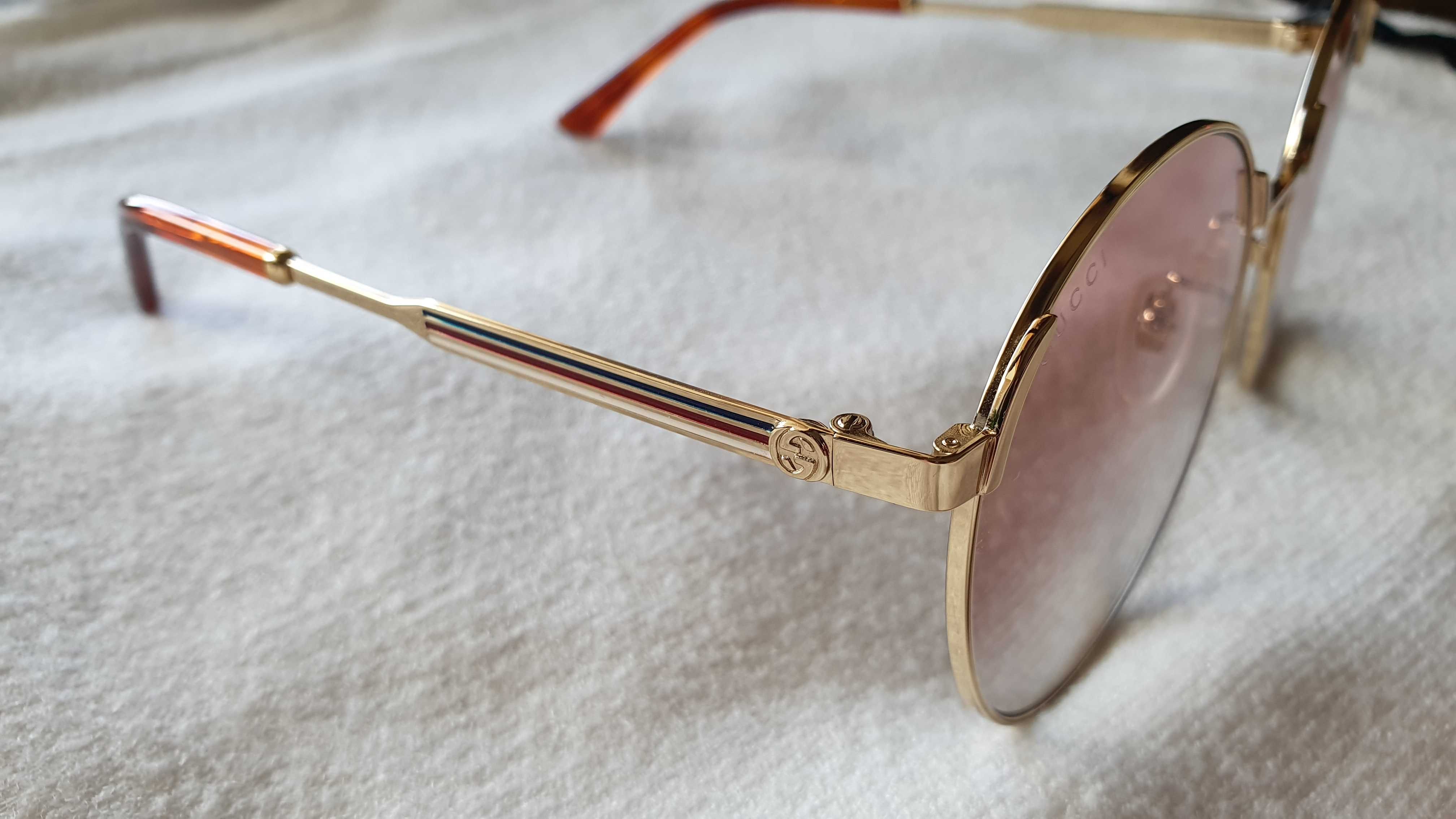 Okulary damskie Gucci Round Oval Gold Pink Gradient