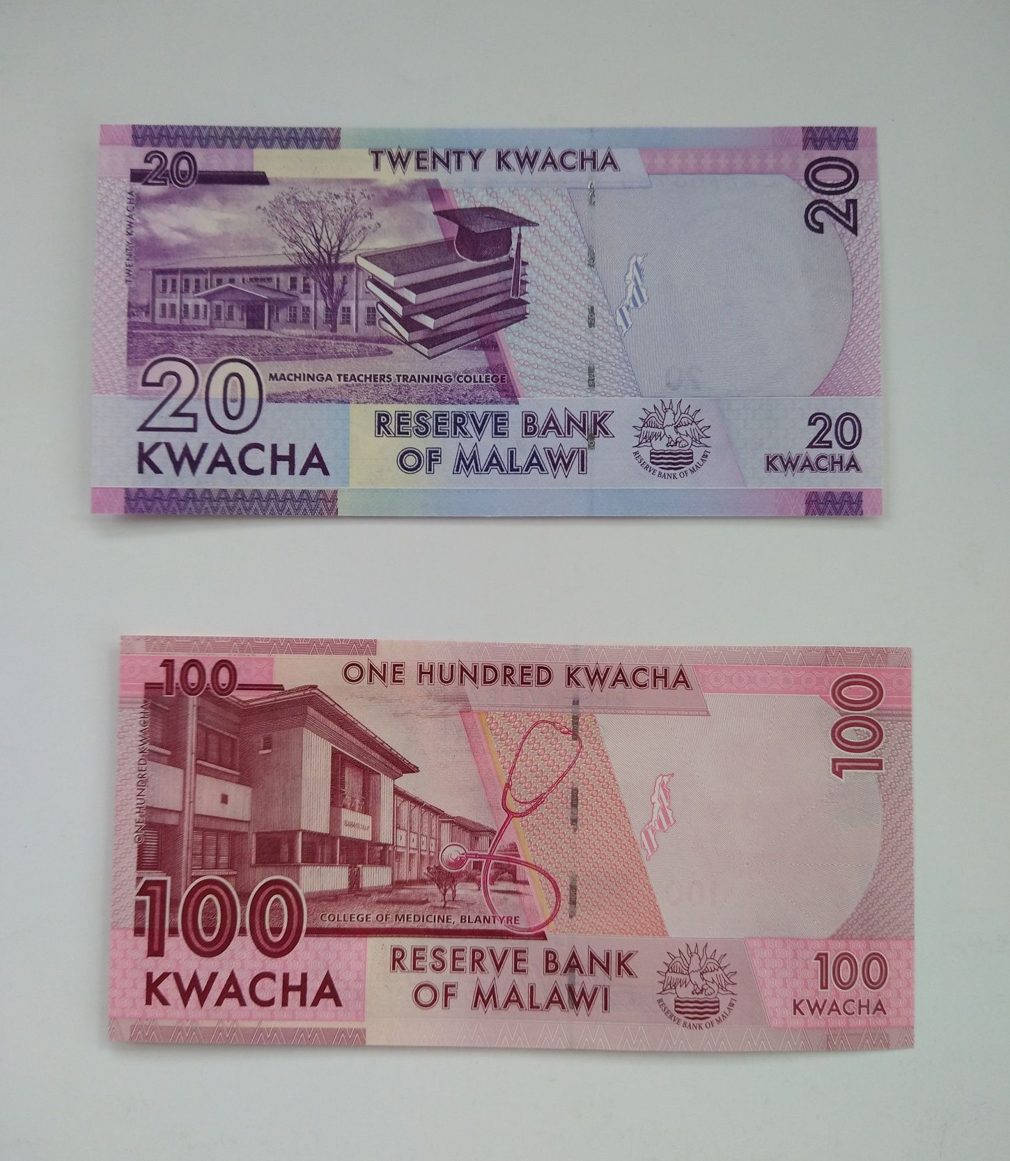 Malawi Banknot 20 i 100 Kwacha  stan UNC