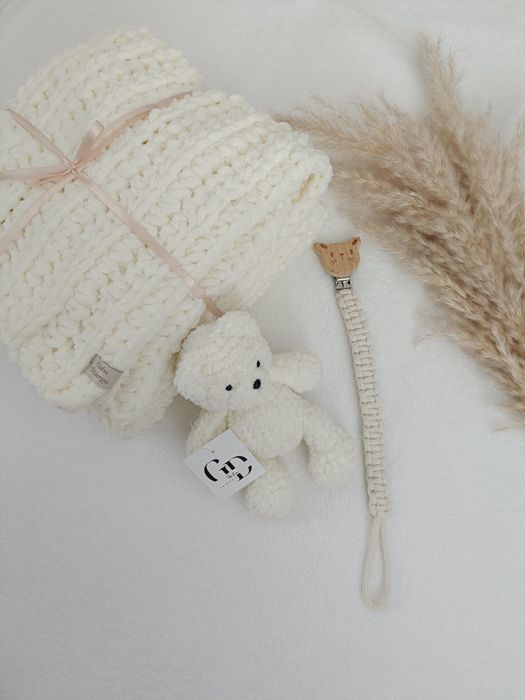 Zestaw kocyk miś zawieszka handmade