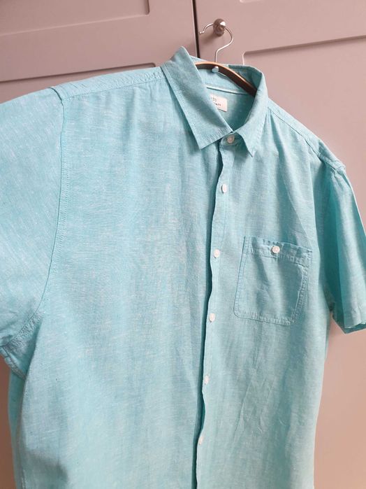 Morska niebieska koszula lniana Easy XL męska