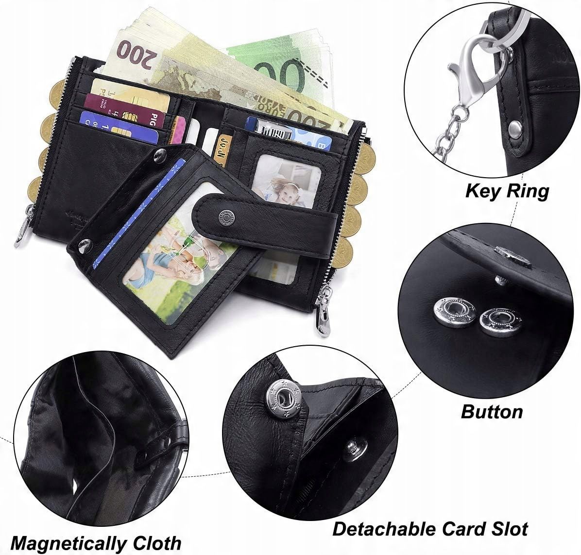 Reetee Męski portfel ze skóry z blokadą RFID Czarny