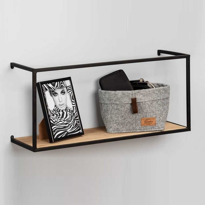 Półka na ścianę ścienna czarna drewno loft styl industrialny 55x25x20