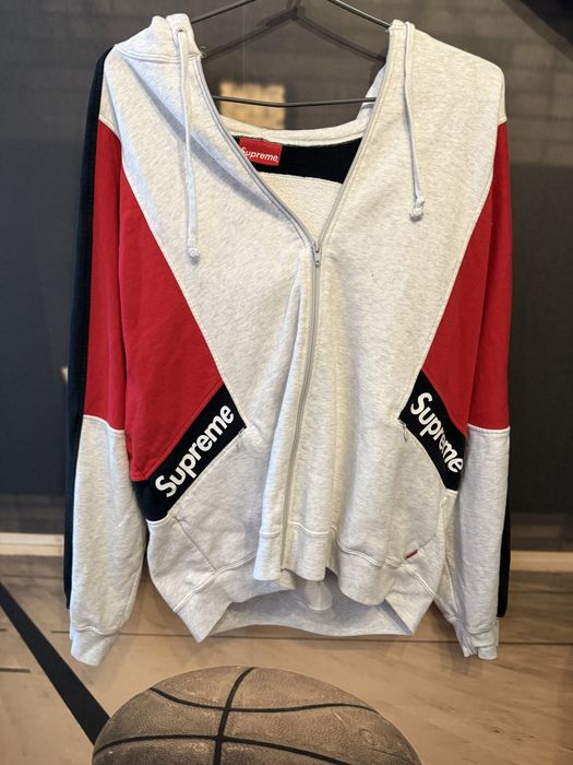 Supreme Color Blocked Zip Up Hooded Sweatshirt Ash Grey