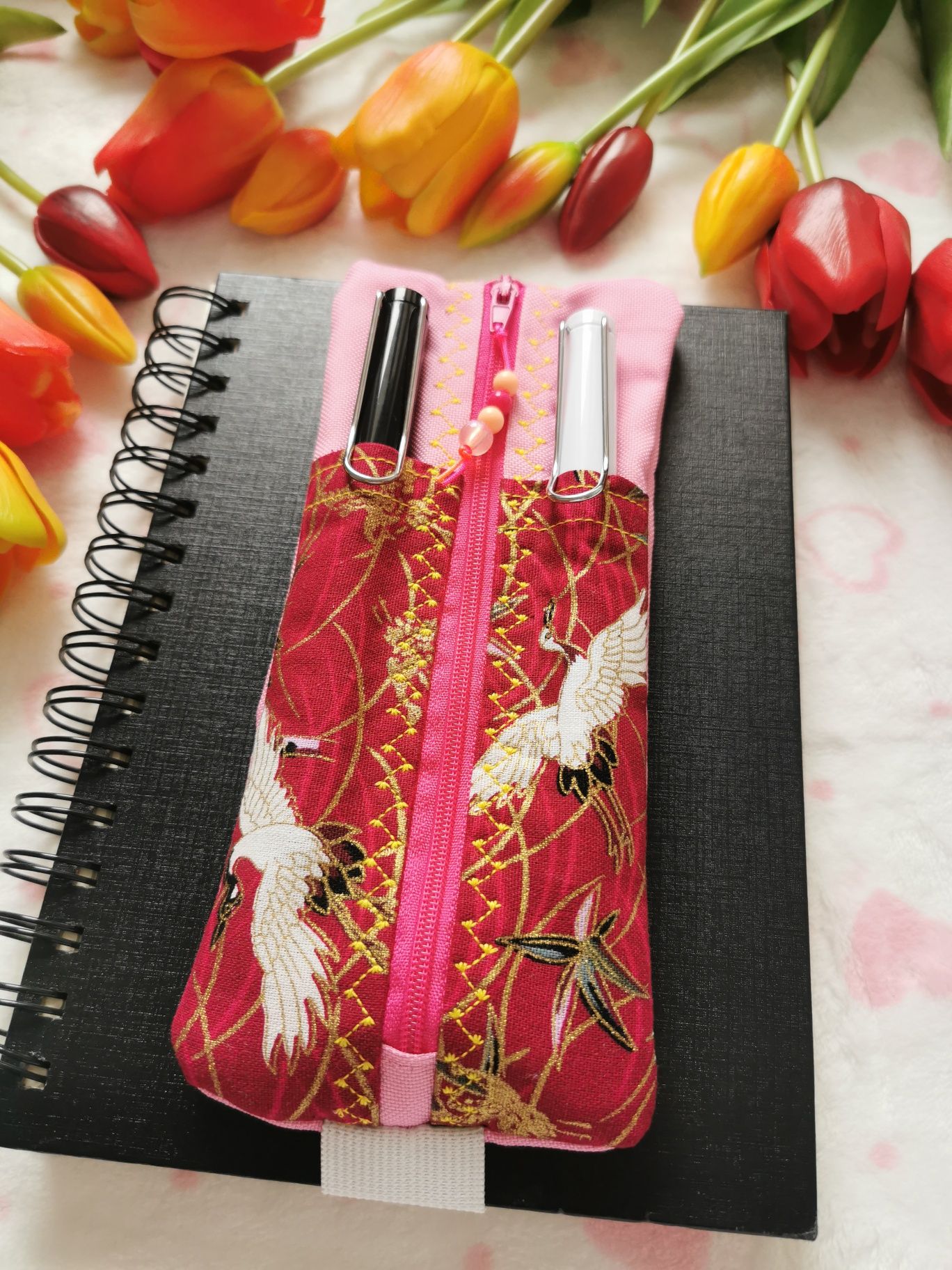 Piórnik na gumce na notatnik hand made