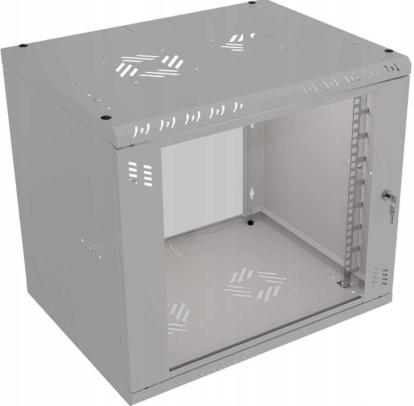 Szafa Serwerowa Wisząca RACK 19" 9U 400mm Szklane Drzwi Szara Stalflex