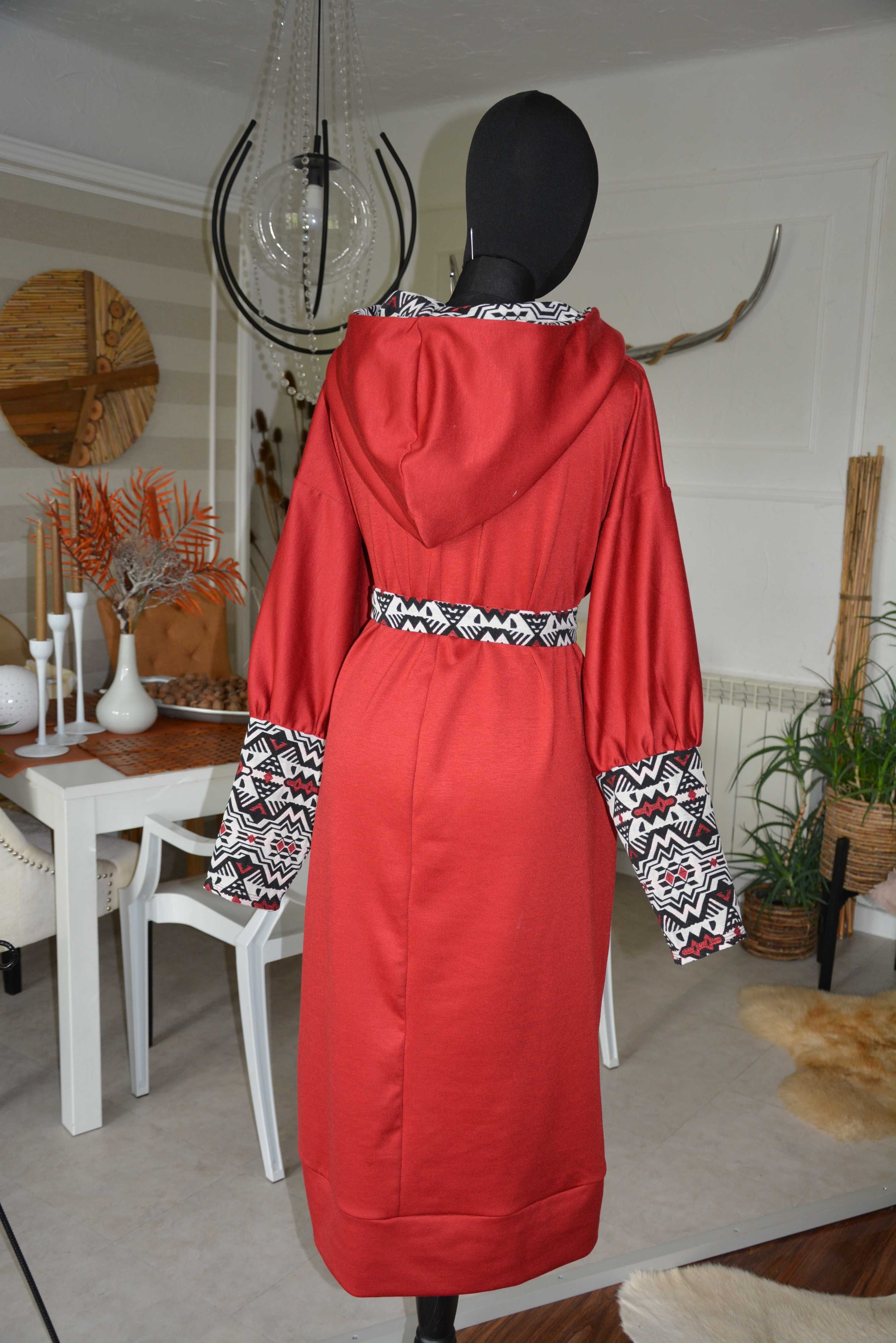 44-52 Sukienka bluza midi  czerwona oversize długa dzianina