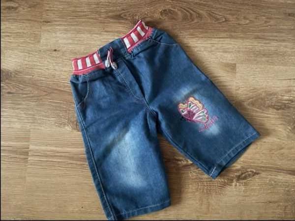 Jeansowe dziewczęce spodenki, spodnie 3/4 wymiary na zdj.