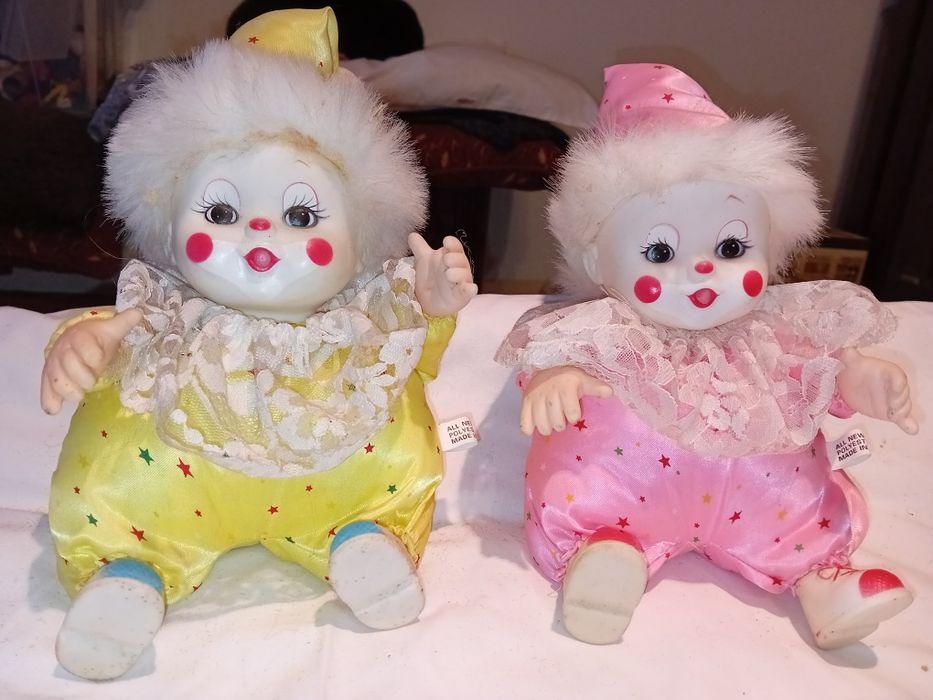 Conjunto de 2 Bonecos Palhaços Antigos