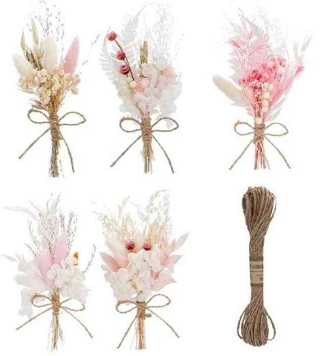 Zestaw 5 bukietów 5 mini suszonych kwiatów gipsophila do dekoracji DIY