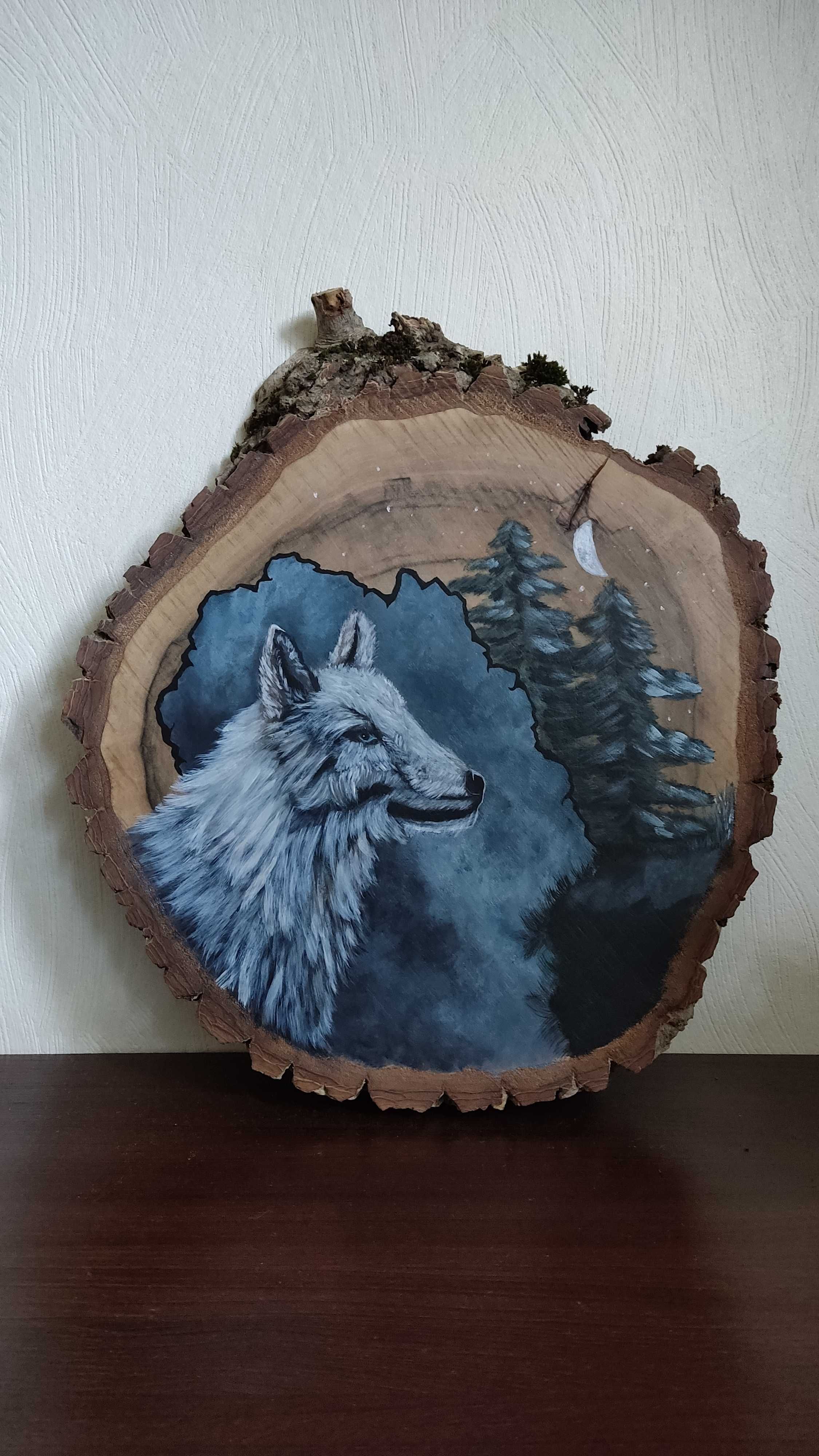Obraz akrylowy na drewnie plaster drewna wilk