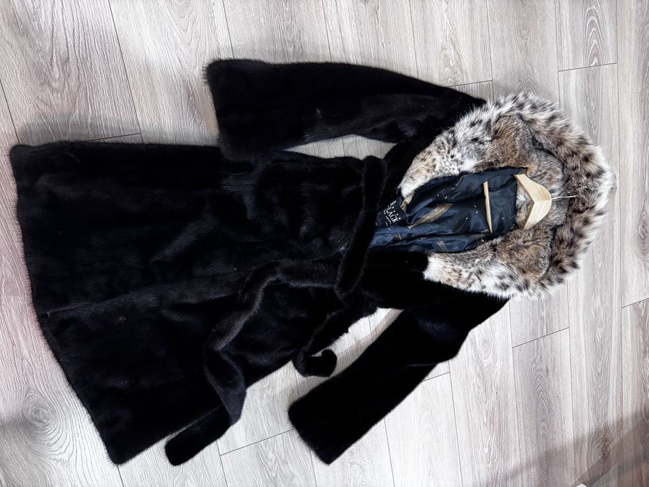 Норковая шуба с капюшоном из рыси XS-S