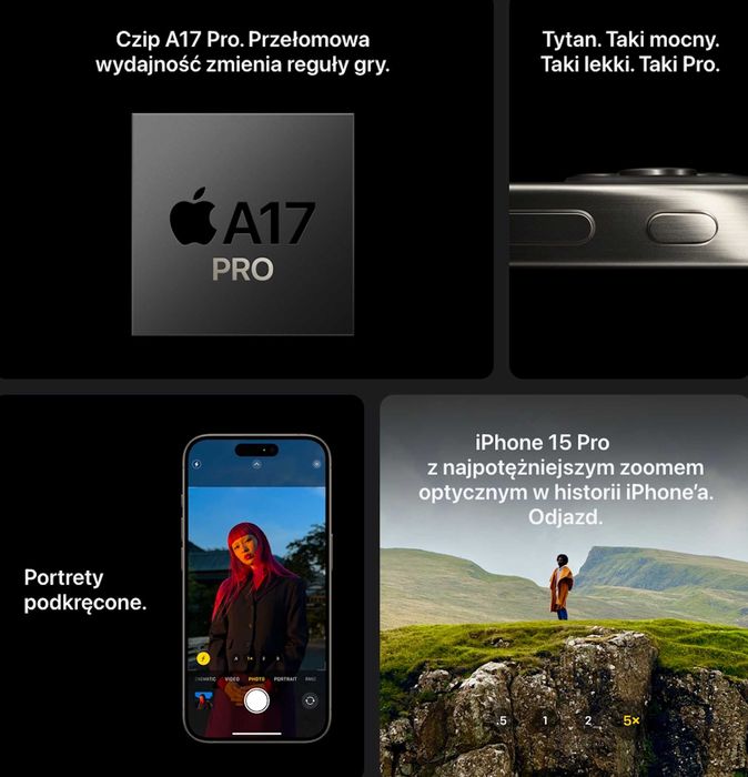 NOWY Apple iPhone 15 Pro 256GB Tytan Czarny Black DODATKI GW12ms FV23%
